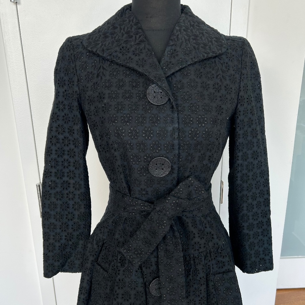 Giambattista Valli Broderie Anglaise Coat Black 38 0-2 $8K Couture Black
